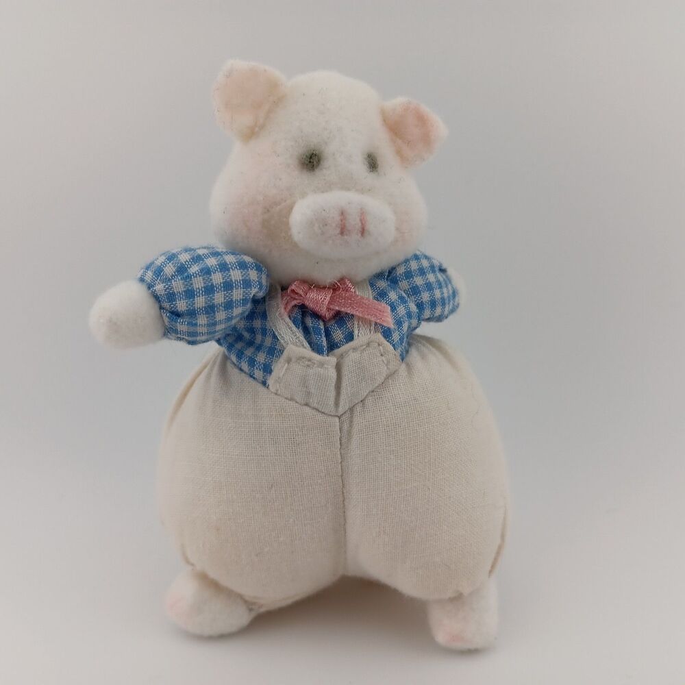 Easter / Farm - Tiny Felt Pig / Piglet In Overalls Plush Doll - 4"